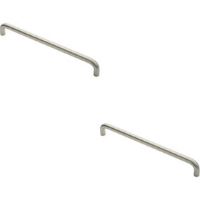 2x Round D Bar Pull Handle 22mm Dia 450mm Fixing Centres Satin Stainless Steel