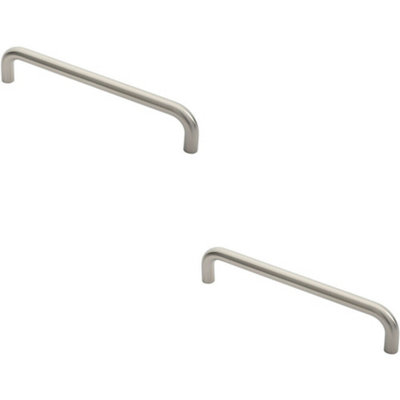 2x Round D Bar Pull Handle 319 x 19mm 300mm Fixing Centres Satin Stainless Steel