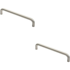 2x Round D Bar Pull Handle 319 x 19mm 300mm Fixing Centres Satin Stainless Steel