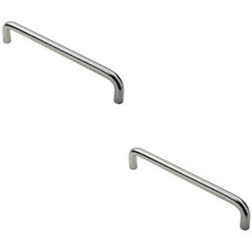 2x Round D Bar Pull Handle 319 x 19mm 300mm Fixing Centres Satin Steel
