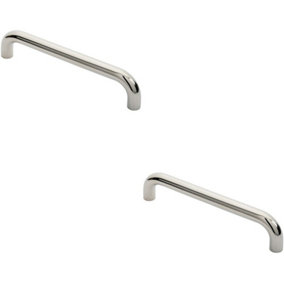2x Round D Bar Pull Handle 325 x 25mm 300mm Fixing Centres Bright Steel