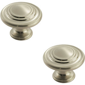 2x Round Ringed Pattern Door Knob 32mm Diameter Satin Nickel Cabinet Handle