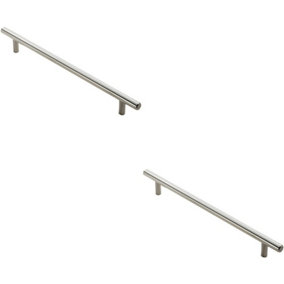 2x Round T Bar Cabinet Pull Handle 1020 x 12mm 960mm Fixing Centres Satin Nickel