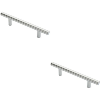 2x Round T Bar Cabinet Pull Handle 156 x 12mm 96mm Fixing Centres Chrome