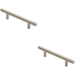 2x Round T Bar Cabinet Pull Handle 156 x 12mm 96mm Fixing Centres Satin Nickel