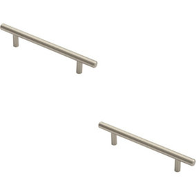 2x Round T Bar Cabinet Pull Handle 188 x 12mm 128mm Fixing Centres Satin Nickel