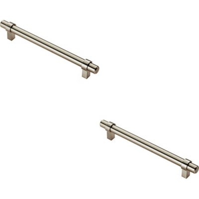 2x Round T Bar Cabinet Pull Handle 200 x 14mm 160mm Fixing Centres Satin Nickel