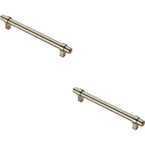 2x Round T Bar Cabinet Pull Handle 200 x 14mm 160mm Fixing Centres Satin Nickel