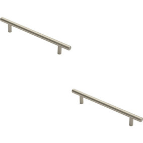 2x Round T Bar Cabinet Pull Handle 220 x 12mm 160mm Fixing Centres Satin Nickel