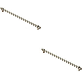 2x Round T Bar Cabinet Pull Handle 360 x 14mm 320mm Fixing Centres Satin Nickel
