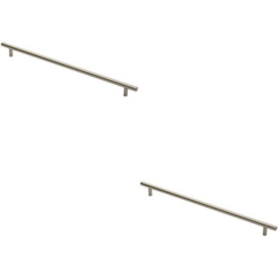 2x Round T Bar Cabinet Pull Handle 412 x 12mm 352mm Fixing Centres Satin Nickel