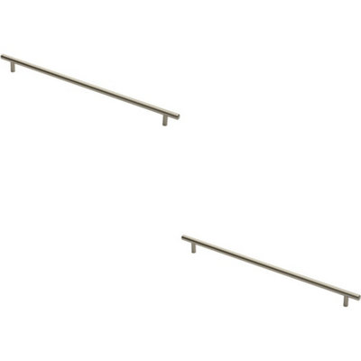2x Round T Bar Cabinet Pull Handle 444 x 12mm 384mm Fixing Centres Satin Nickel