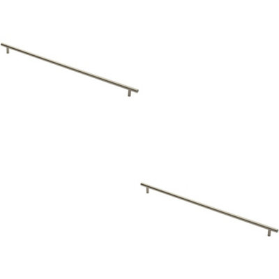2x Round T Bar Cabinet Pull Handle 572 x 12mm 512mm Fixing Centres Satin Nickel