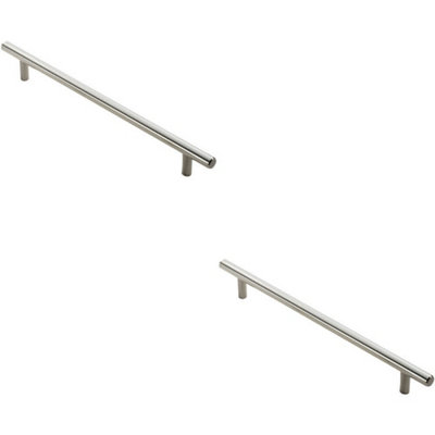 2x Round T Bar Cabinet Pull Handle 828 x 12mm 768mm Fixing Centres Satin Nickel