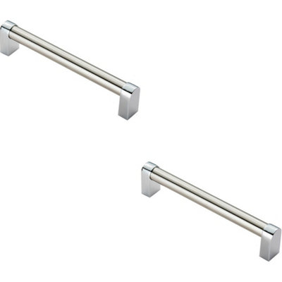 2x Round Tube Pull Handle 176 x 16mm 160mm Fixing Centres Satin Nickel & Chrome