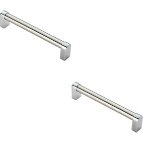 2x Round Tube Pull Handle 176 x 16mm 160mm Fixing Centres Satin Nickel & Chrome