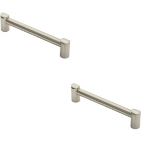 2x Round Tube Pull Handle 180 x 16mm 160mm Fixing Centres Satin Nickel