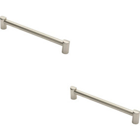 2x Round Tube Pull Handle 244 x 16mm 224mm Fixing Centres Satin Nickel