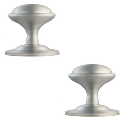 2x Round Victorian Centre Door Knob Satin Chrome 85mm Rose Outdoor Handle