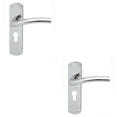 2x Rounded Curved Bar Handle on Euro Lock Backplate 170 x 42mm Polished Chrome Price Comparisons | Compare The Build