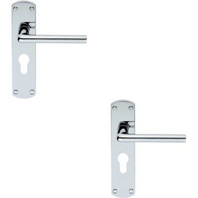 2x Rounded Straight Bar Lever on Euro Lock Backplate 170 x 42mm Polished Chrome Price Comparisons | Compare The Build