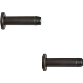 2x Rubber Tipped Doorstop Cylinder with Rose Wall Mounted 70mm Matt Bronze