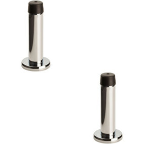 2x Rubber Tipped Doorstop Cylinder with Rose Wall Mounted 71mm Polished Chrome