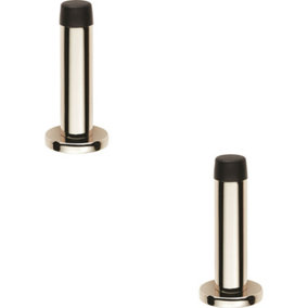 2x Rubber Tipped Doorstop Cylinder with Rose Wall Mounted 71mm Polished Nickel