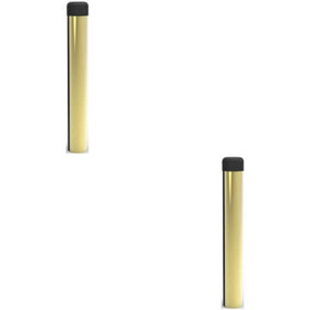 2x Rubber Tipped Wall mounted Doorstop Cylinder 71 x 16mm Polished Brass