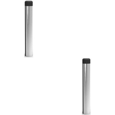 2x Rubber Tipped Wall mounted Doorstop Cylinder 71 x 16mm Satin Chrome