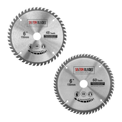 2x Saxton TCT Circular Saw Blades 150mm x 20mm bore 48 & 60 teeth + 16mm and 10mm Ring Compatible with Ryobi Bosch Makita Dewalt