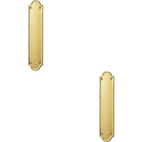 2x Shaped End Door Finger Plate 302 x 65mm 245 x 40mm Fixings Polished Brass
