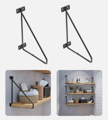 2x Shelf support Wall Holder Bar Bracket 21cm x 17cm Black Mat Steel Industrial