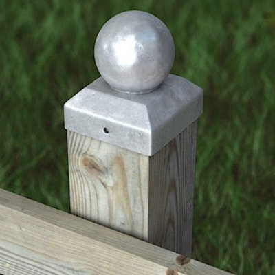 2x Silver Metal Fence Post Ball Covers 100x100