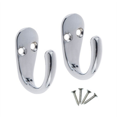 2X Single Robe Coat Hooks with Screws, Chrome, Door & Wall Mountable (Pack of 2)