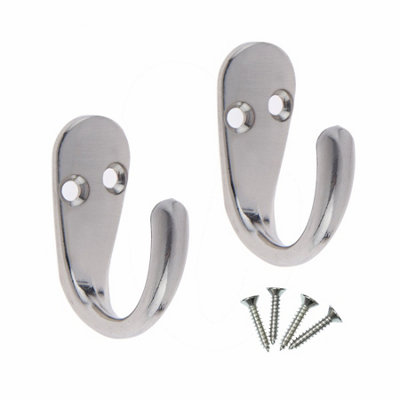 2X Single Robe Coat Hooks with Screws, Satin Nickel, Door & Wall Mountable (Pack of 2)