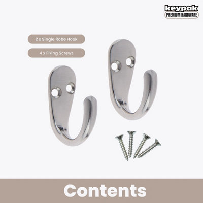 2X Single Robe Coat Hooks with Screws, Satin Nickel, Door & Wall ...