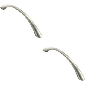 2x Slim Bow Cabinet Pull Handle 128mm Fixing Centres Satin Nickel 157 x 29mm