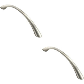 2x Slim Bow Cabinet Pull Handle 224mm Fixing Centres Satin Nickel 287 x 34mm
