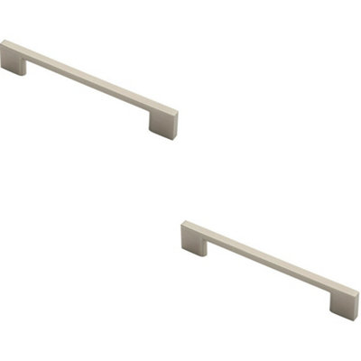 2x Slim D Shape Pull Handle 152 x 7.5mm 128mm Fixing Centres Satin Nickel