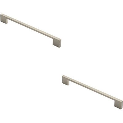 2x Slim D Shape Pull Handle 220 x 8.5mm 192mm Fixing Centres Satin Nickel