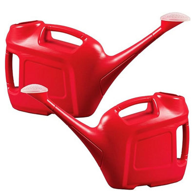 2x Slim Line 6L Red Watering Cans For Easy Pouring & Better Control With Rose Head Water Sprinkler