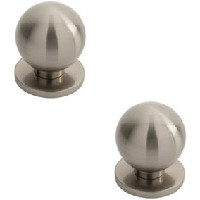 2x Small Solid Ball Cupboard Door Knob 25mm Dia Satin Nickel Cabinet Handle