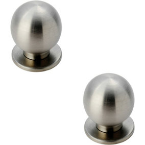 2x Small Solid Ball Cupboard Door Knob 25mm Dia Stainless Steel Cabinet Handle