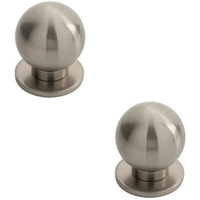 2x Small Solid Ball Cupboard Door Knob 30mm Dia Satin Nickel Cabinet Handle