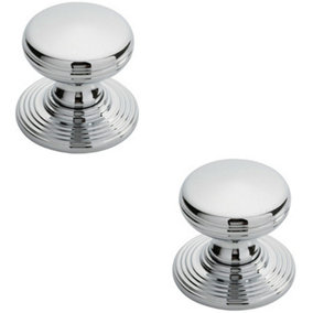 2x Smooth Ringed Cupboard Door Knob 28mm Dia Polished Chrome Cabinet Handle