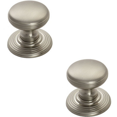 2x Smooth Ringed Cupboard Door Knob 28mm Dia Satin Nickel Cabinet Handle