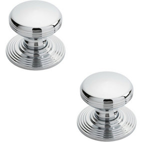 2x Smooth Ringed Cupboard Door Knob 35mm Dia Polished Chrome Cabinet Handle