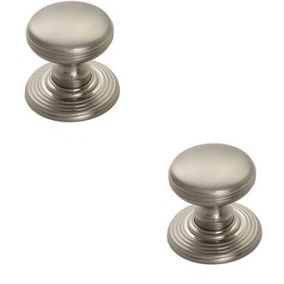 2x Smooth Ringed Cupboard Door Knob 35mm Dia Satin Nickel Cabinet Handle