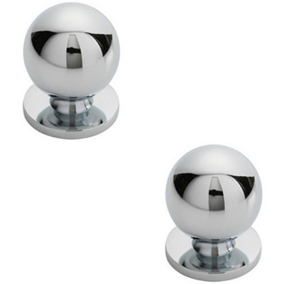 2x Solid Ball Cupboard Door Knob 25mm Diameter Polished Chrome Cabinet Handle